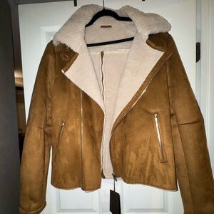 Zara Tan Shearling Performance Jacket